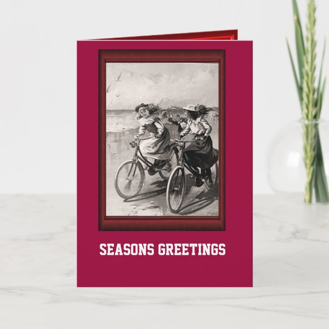 Vintage Bicycle Riding along the beach Holiday Card (Front)