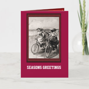 Vintage Bicycle Riding along the beach Holiday Card