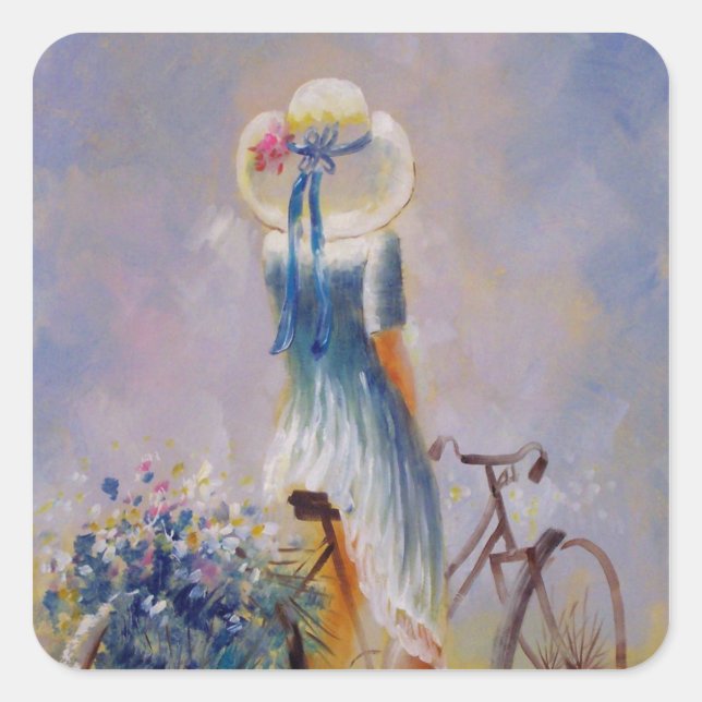 Vintage Bicycle Square Sticker (Front)