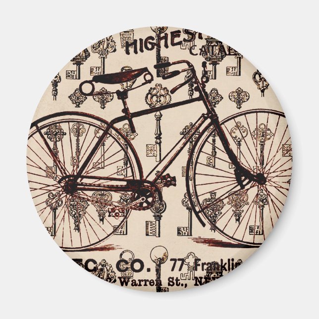Vintage Bicycle Steampunk design Magnet (Front)