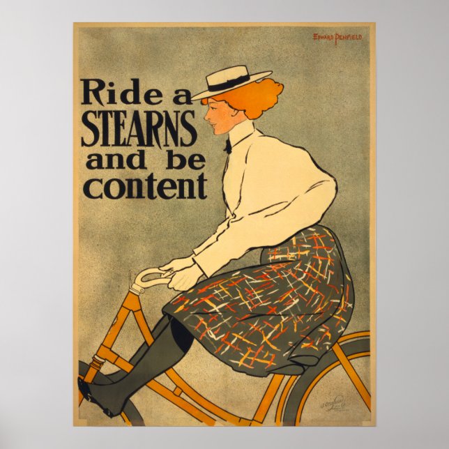 Vintage Bicycle Stearns Ad Art Poster Woman (Front)