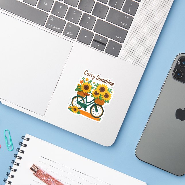 Vintage Bicycle & Sunflowers Sticker (Laptop w/ iPhone)