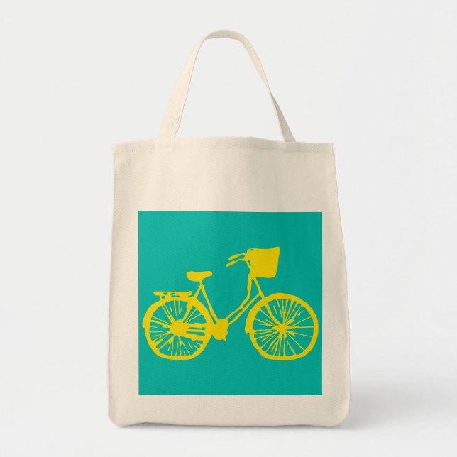 Vintage Bicycle Tote Yellow/Teal (Front)