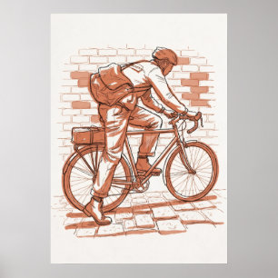 Vintage Bicycle Touring Traveller Sepia Sketch Poster
