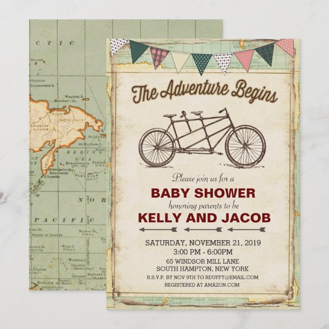 Vintage Bicycle Travel Baby Shower Invitation (Front/Back)