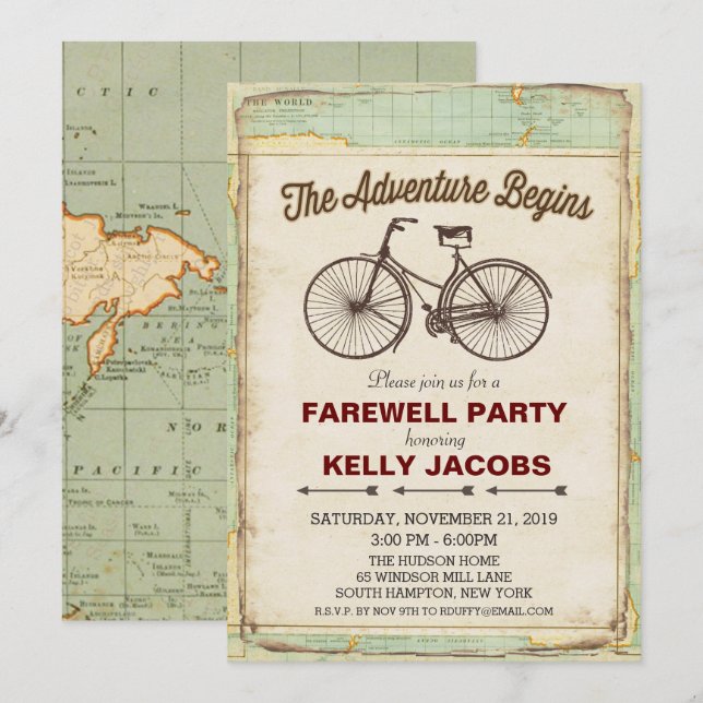 Vintage Bicycle Travel Farewell Party Invitation (Front/Back)