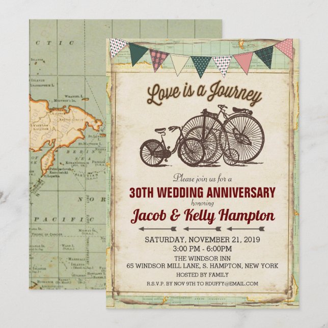 Vintage Bicycle Wedding Anniversary Invitation (Front/Back)