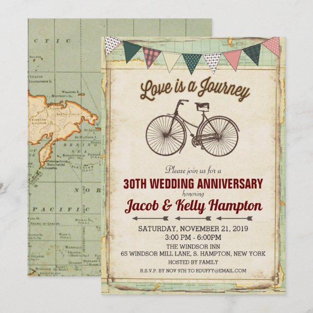 Vintage Bicycle Wedding Anniversary Invitation (Front/Back)