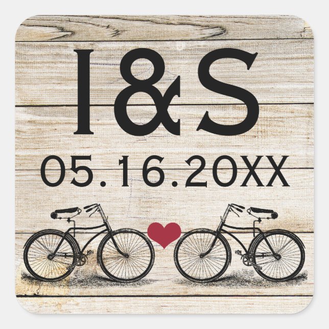 Vintage Bicycle Wedding Favour Stickers (Front)
