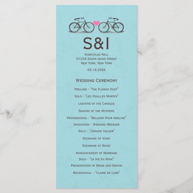 Vintage Bicycle Wedding Programs Programme (Front)