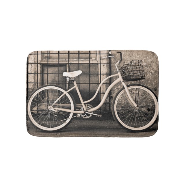 Vintage Bicycle With Basket Bath Mat (Front)