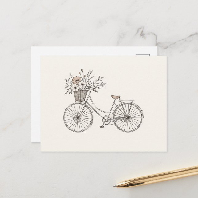Vintage Bicycle with Blooming Basket Postcard (Front/Back In Situ)