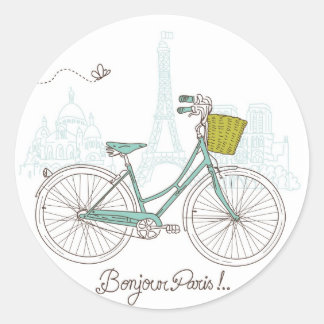 Vintage Bicycle with cute basket in Paris Classic Round Sticker