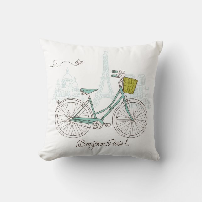 Vintage Bicycle with cute basket in Paris Cushion (Front)