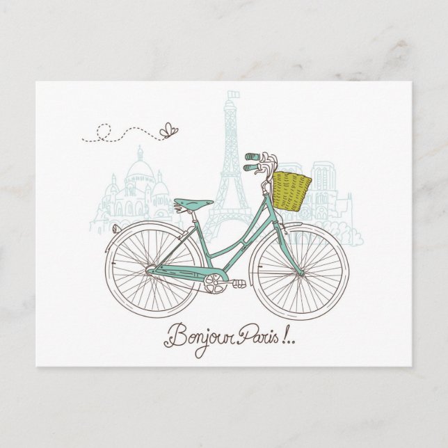 Vintage Bicycle with cute basket in Paris Postcard (Front)