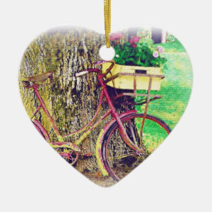 Vintage Bicycle with Flower Basket Ceramic Tree Decoration