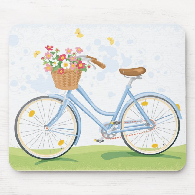 Vintage Bicycle with Flower Basket Mouse Mat (Front)