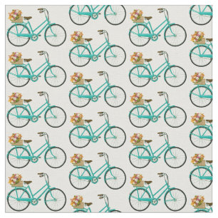 Vintage Bicycle with Flower Basket Summer Cottage Fabric