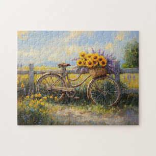 Vintage Bicycle with Flowers Art Jigsaw Puzzle