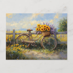 Vintage Bicycle with Flowers Art Postcard