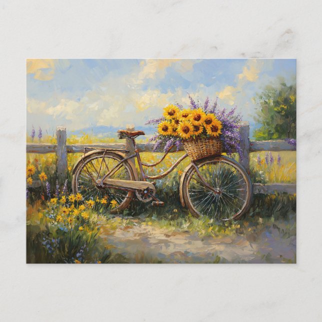 Vintage Bicycle with Flowers Art Postcard (Front)