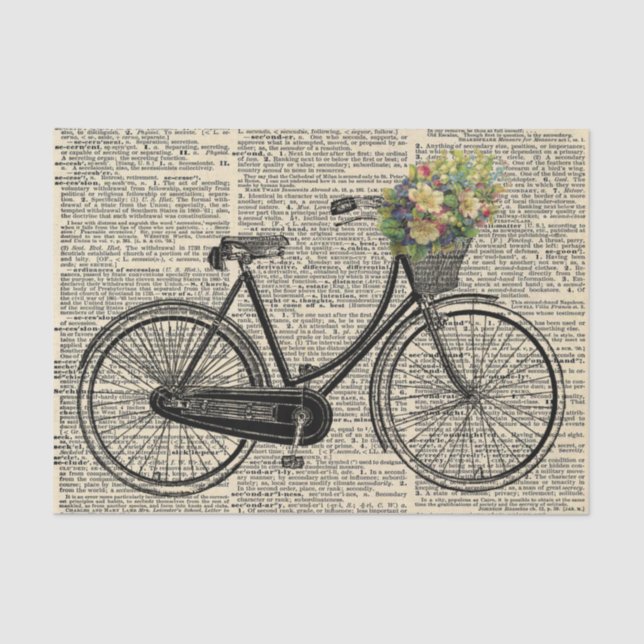Vintage Bicycle with Flowers retro decoupage Tissue Paper (Front)