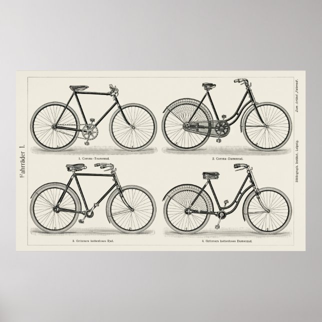 Vintage Bicycles Poster (Front)