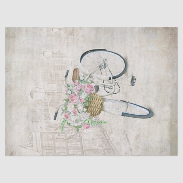 Vintage bicycles with roses basket tissue paper (Front)