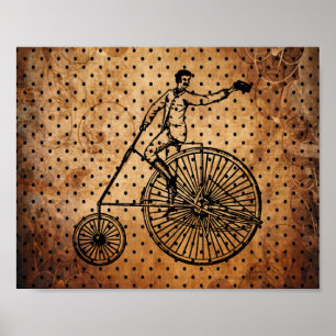 Vintage Bicyclist Brown Dot Background Poster