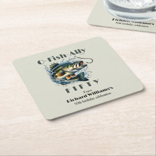 Vintage Big Fish The Bait OFishAlly 50th Birthday Square Paper Coaster