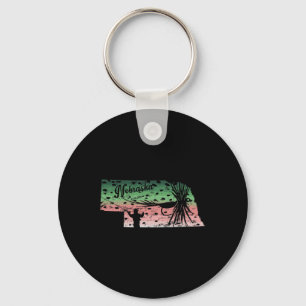 Vintage Big Fly Rainbow Trout Nebraska Map Fly Fis Key Ring
