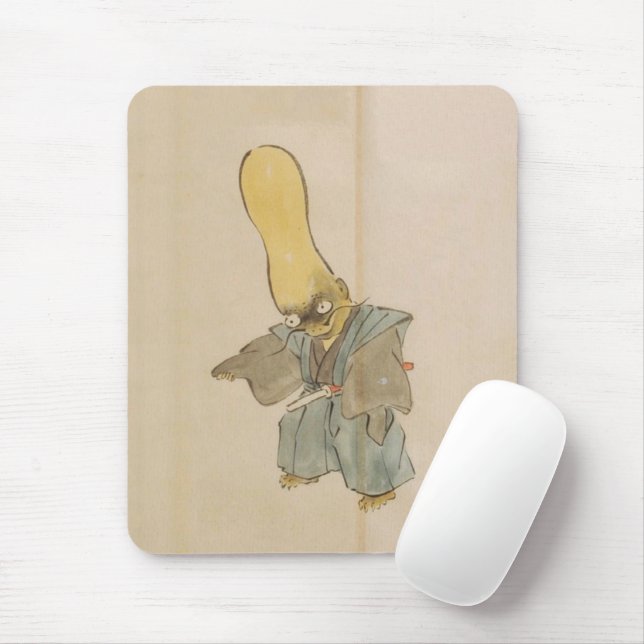 Vintage Big-Headed Yokai Swordsman Mouse Mat (With Mouse)