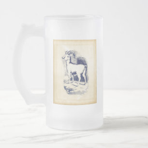 VINTAGE BIG HORN SHEEP FROSTED GLASS BEER MUG
