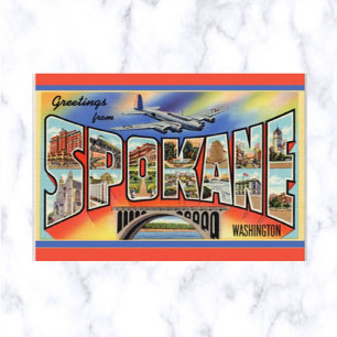 Vintage Big Letter Spokane Washington Postcard