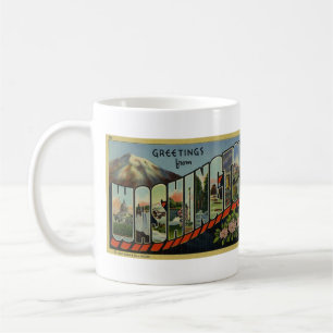 Vintage Big Letter WASHINGTON state postcard Coffee Mug