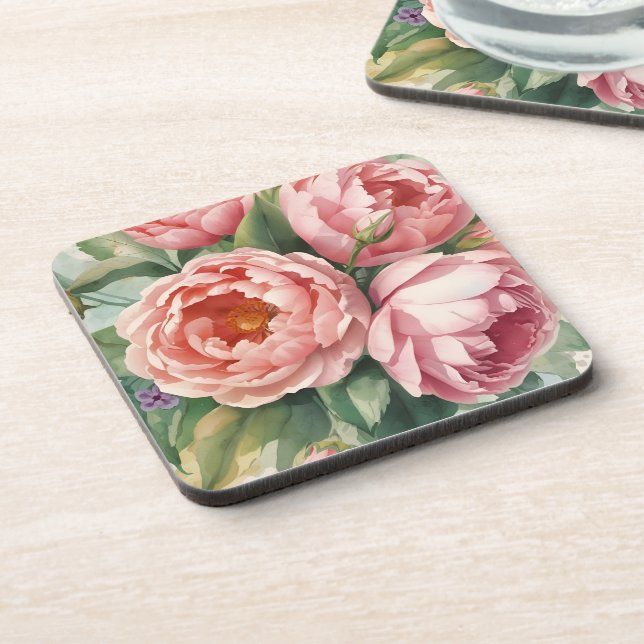 Vintage Big Pink Flowers Coaster (Left Side)