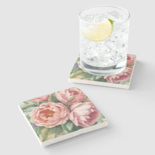 Vintage Big Pink Flowers Stone Coaster