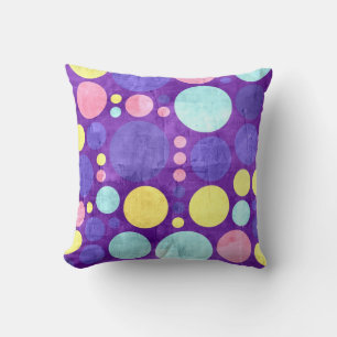 Vintage Big Polka Dots Purple Yellow Blue Cushion