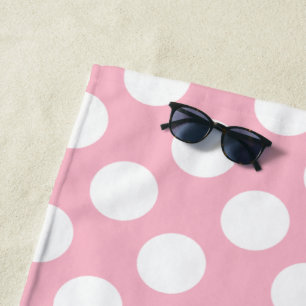 Vintage Big Polka Dots White Pastel Pink Pattern Beach Towel