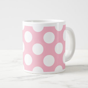 Vintage Big Polka Dots White Pastel Pink Pattern Large Coffee Mug