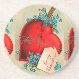 Vintage Big Red Bleeding Heart Valentine Postcard Coaster