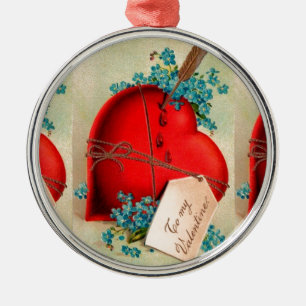 Vintage Big Red Bleeding Heart Valentine Postcard Metal Tree Decoration