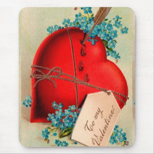 Vintage Big Red Bleeding Heart Valentine Postcard Mouse Mat