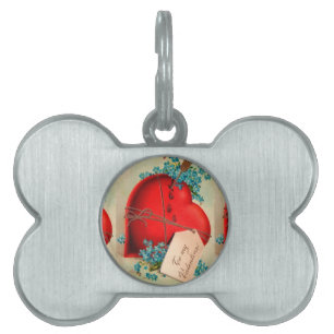 Vintage Big Red Bleeding Heart Valentine Postcard Pet Name Tag
