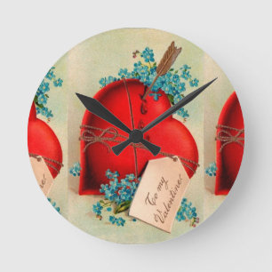 Vintage Big Red Bleeding Heart Valentine Postcard Round Clock