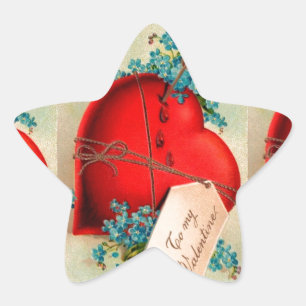Vintage Big Red Bleeding Heart Valentine Postcard Star Sticker
