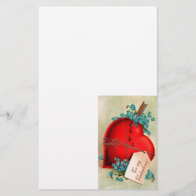 Vintage Big Red Bleeding Heart Valentine Postcard Stationery (Front)