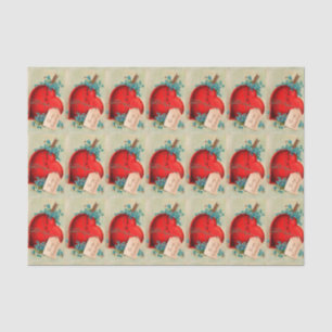 Vintage Big Red Bleeding Heart Valentine Postcard Tissue Paper