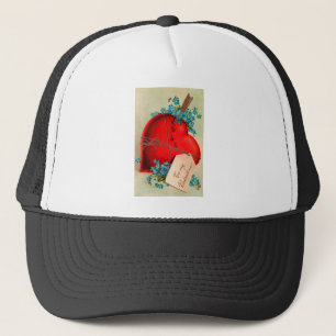 Vintage Big Red Bleeding Heart Valentine Postcard Trucker Hat