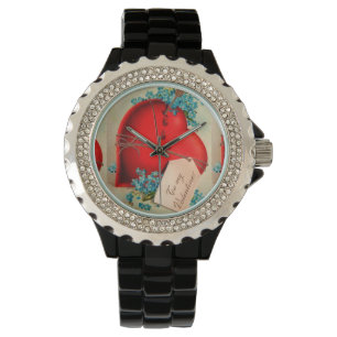 Vintage Big Red Bleeding Heart Valentine Postcard Watch